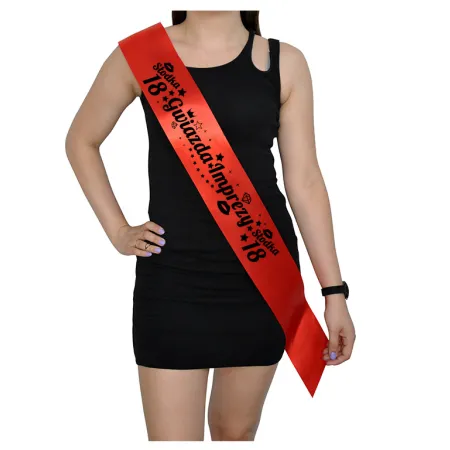 Szarfa CZERWONA Osiemnastka Słodka 18 Gwiazda imprezy